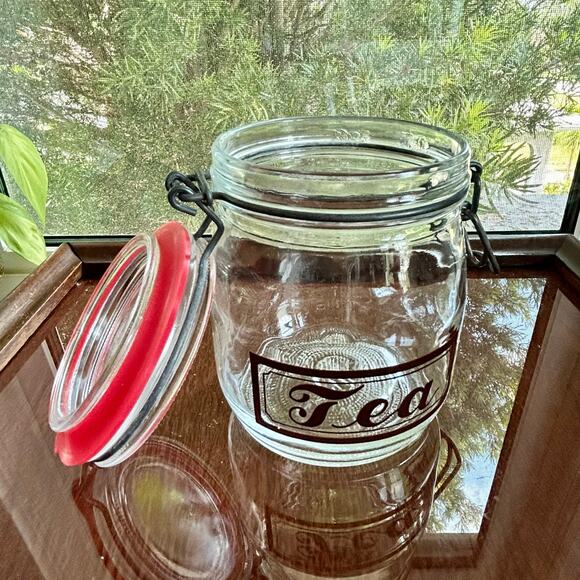 Vintage Glass Tea Jar with Clamp Lid – 6.25” Tall Teabag Storage Canister - Picture 12 of 14